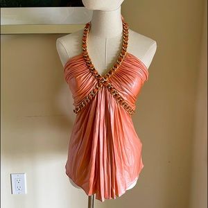Sky Couture Metallic Peach Sexy Halter Top! NWT!